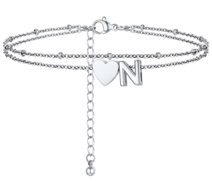 Polished Heart Letter Double Layer Anklet
