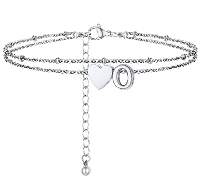 Polished Heart Letter Double Layer Anklet