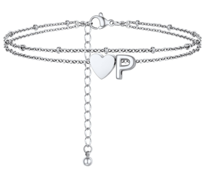 Polished Heart Letter Double Layer Anklet