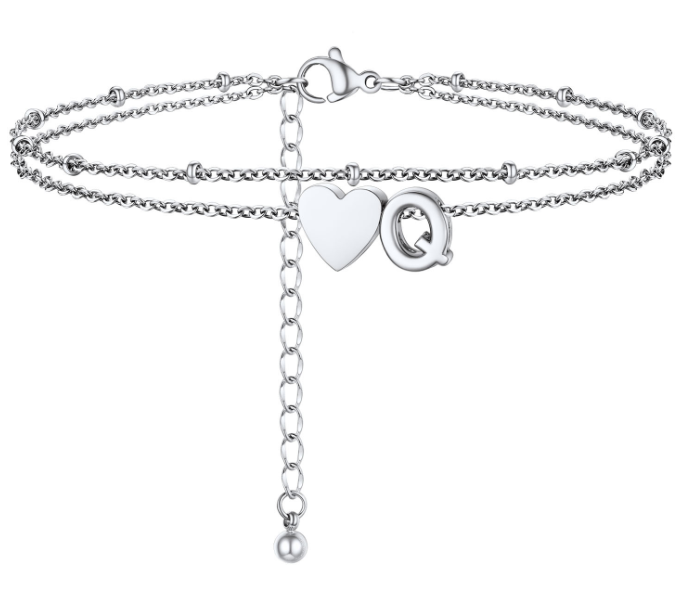Polished Heart Letter Double Layer Anklet