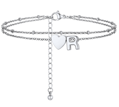 Polished Heart Letter Double Layer Anklet