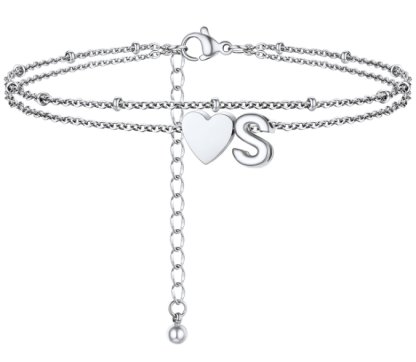 Polished Heart Letter Double Layer Anklet