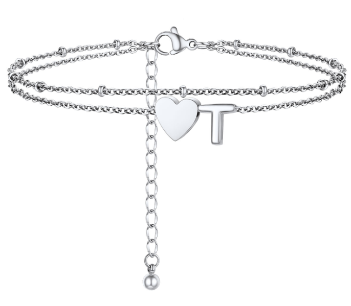 Polished Heart Letter Double Layer Anklet