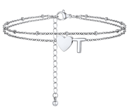 Polished Heart Letter Double Layer Anklet