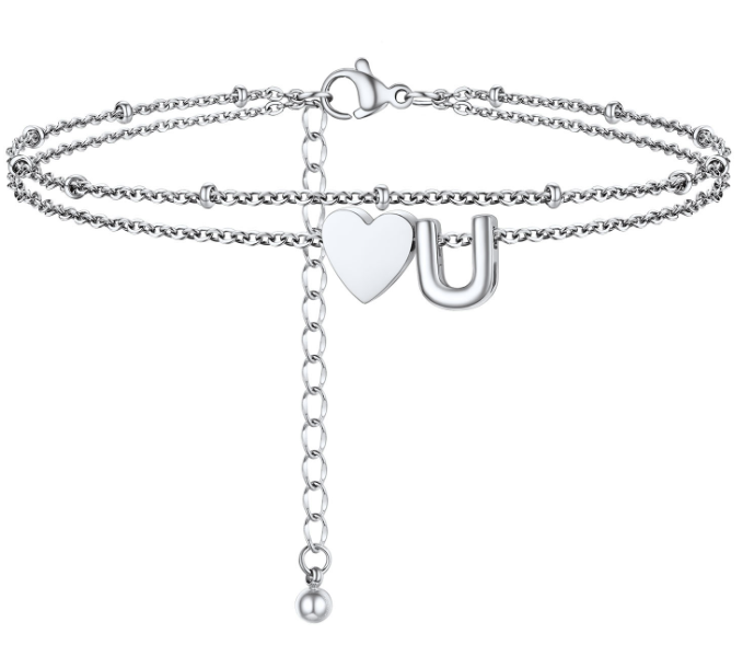 Polished Heart Letter Double Layer Anklet