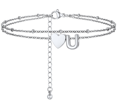 Polished Heart Letter Double Layer Anklet
