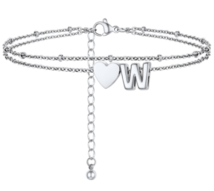 Polished Heart Letter Double Layer Anklet