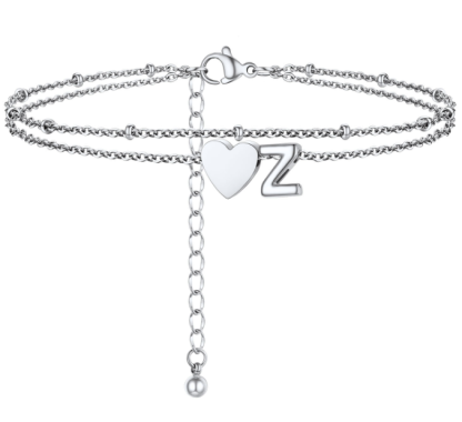 Polished Heart Letter Double Layer Anklet