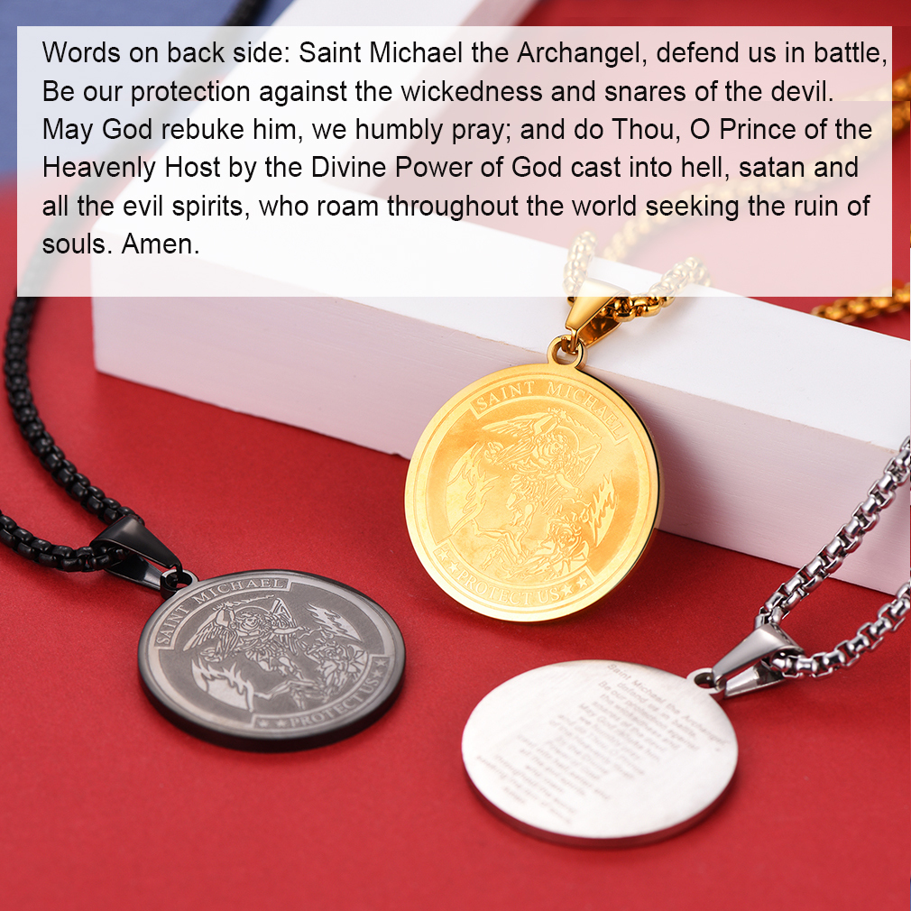 St. Michael Coin Necklace Medal Protection Pendant For Men