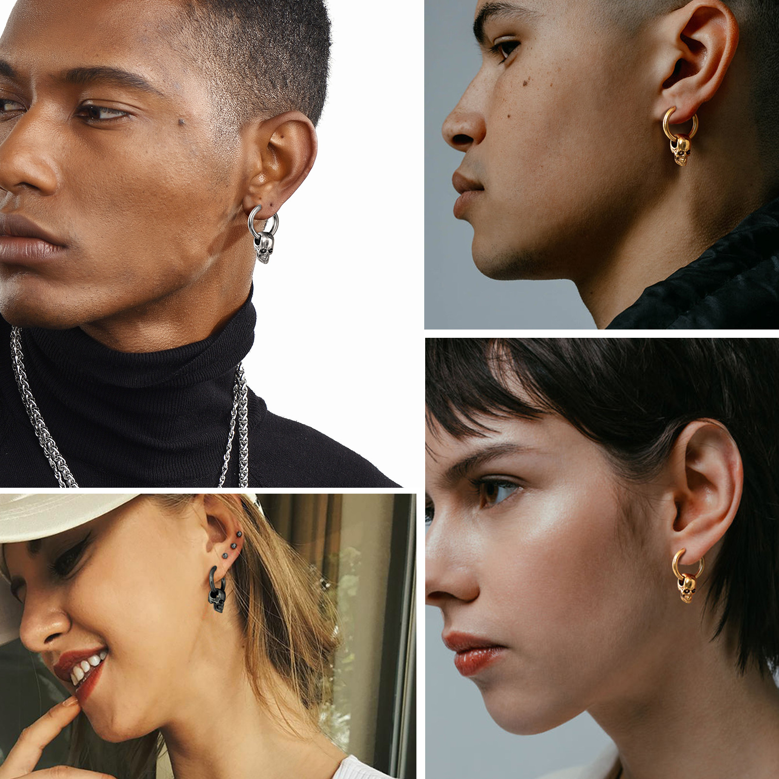 2.5mm Skull Hoop Earrings Punk Jewelry for Him