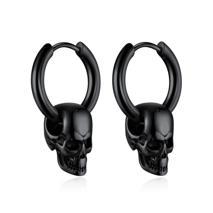 2.5mm Skull Hoop Earrings Punk Jewelry for Him