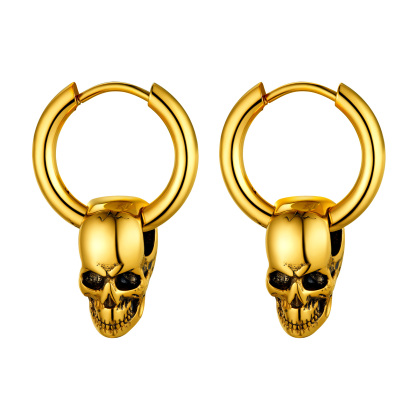 2.5mm Skull Hoop Earrings Punk Jewelry for Him