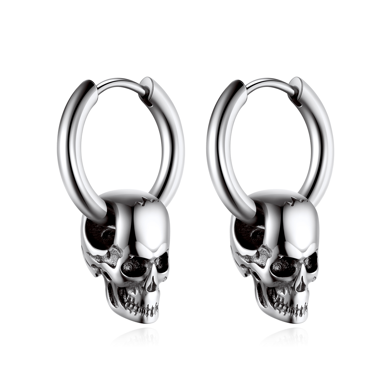 2.5mm Skull Hoop Earrings Punk Jewelry for Him
