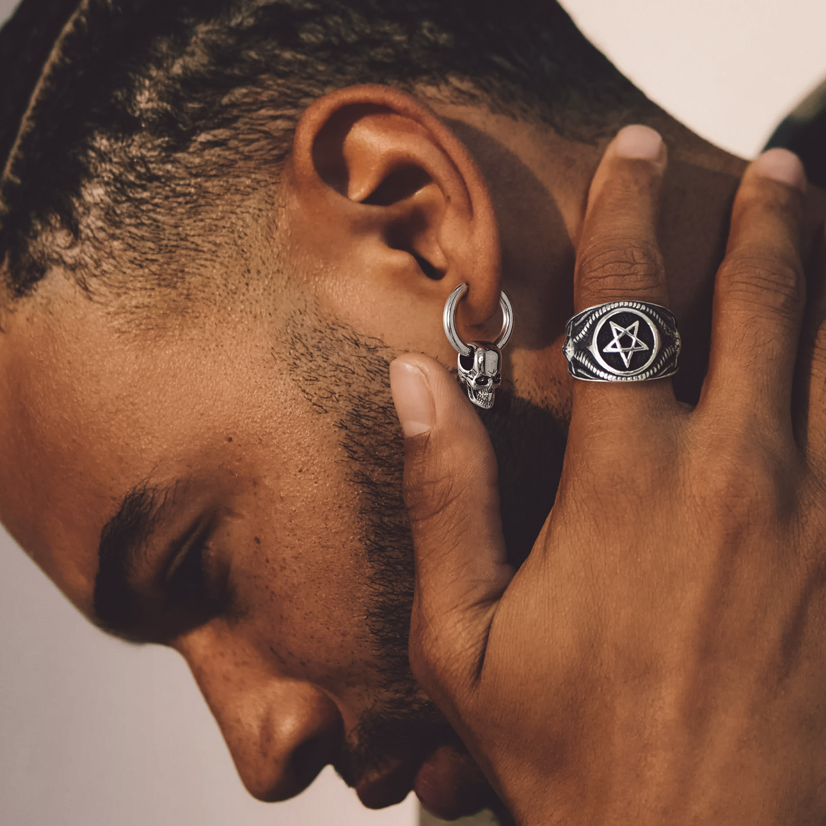2.5mm Skull Hoop Earrings Punk Jewelry for Him