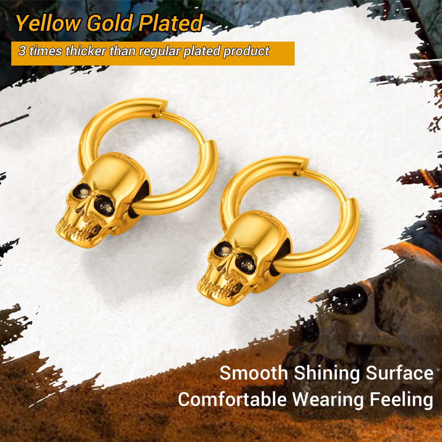 2.5mm Skull Hoop Earrings Punk Jewelry for Him