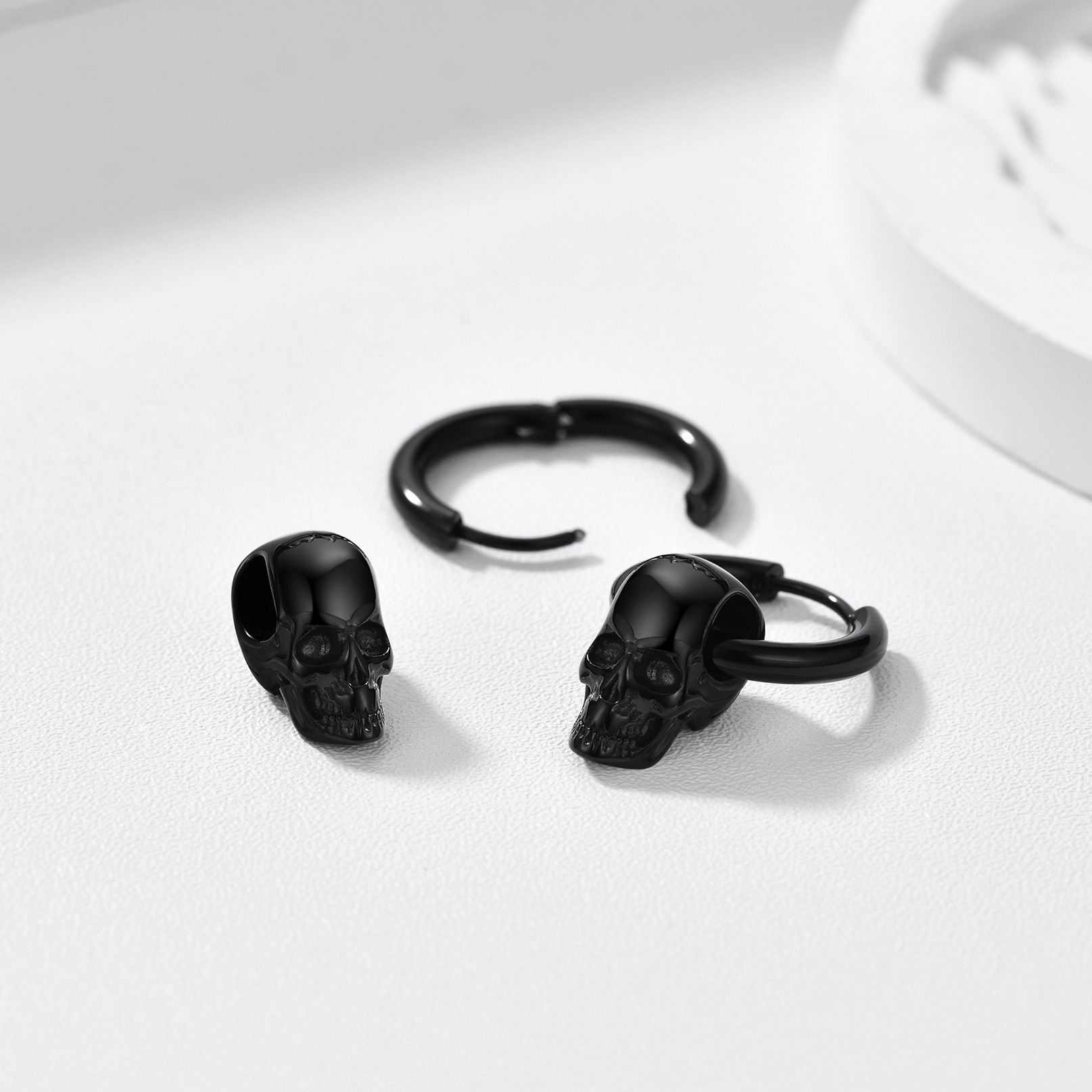 2.5mm Skull Hoop Earrings Punk Jewelry for Him