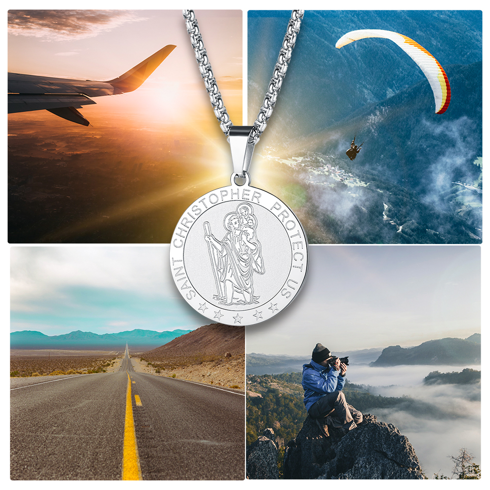 Round St. Christopher Medallion Necklace For Men