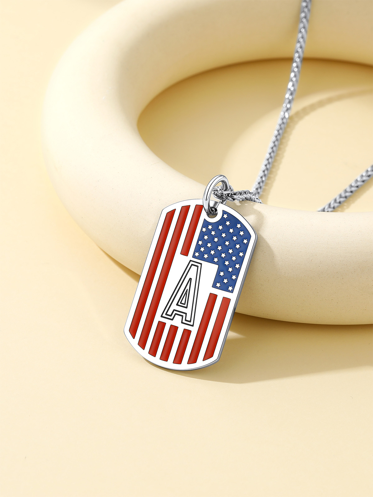 ChainsHouse American Flag Letter Initial Necklace for Men Women