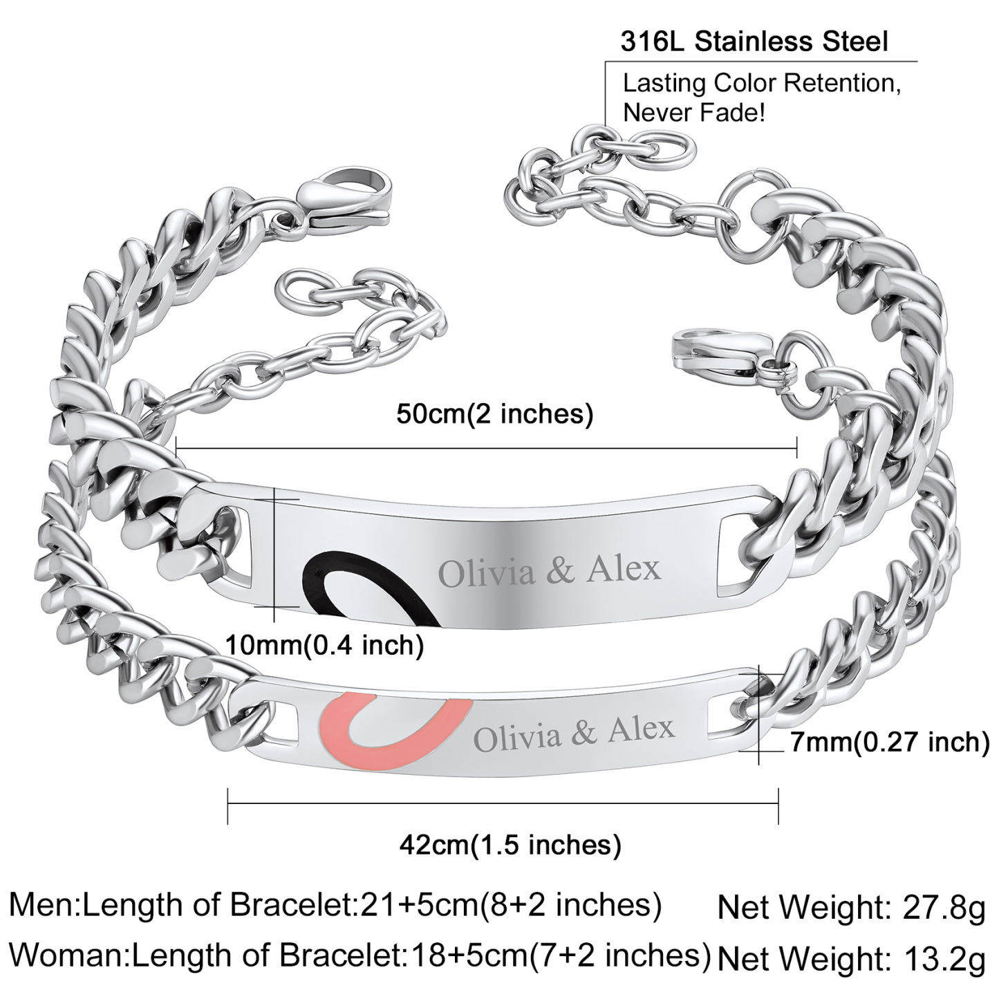 Stainless Steel Personalized ID Bar Link Bracelet For Women