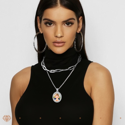 CZ Custom Medal Photo Necklace for Men Women