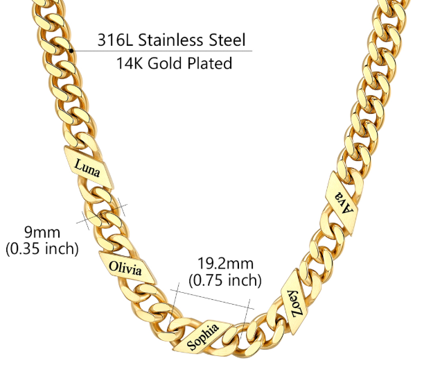 1-6 Names Stainless Steel Engraved Cuban Chain Necklace for Women