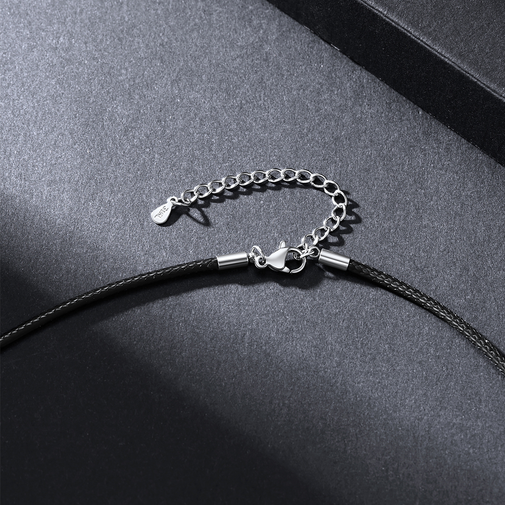 2mm Braided Leather Chain Necklace, Stainless Steel-02