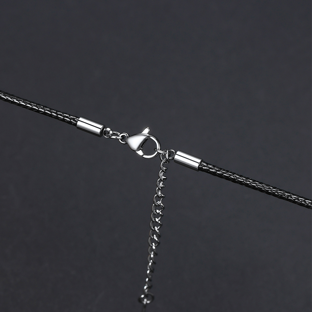 2mm Braided Leather Chain Necklace, Stainless Steel-03