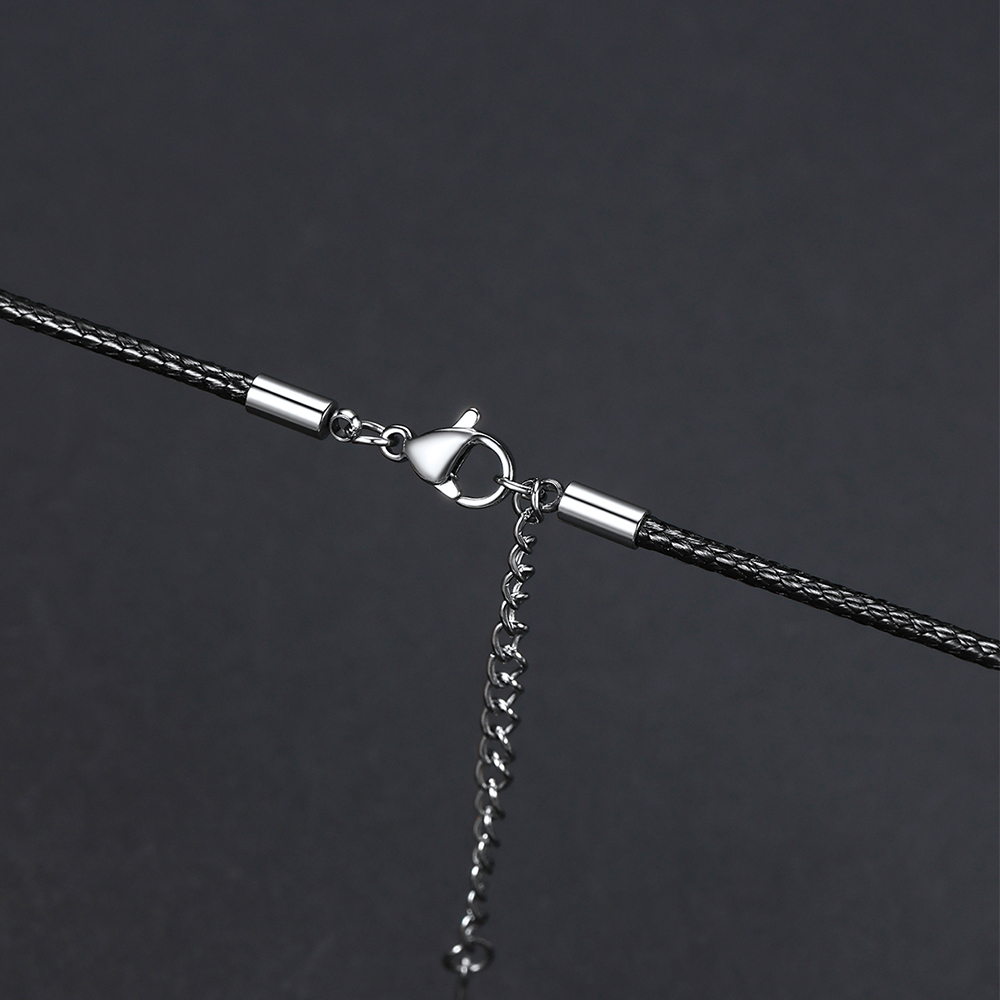 2mm Braided Leather Chain Necklace, Stainless Steel-03