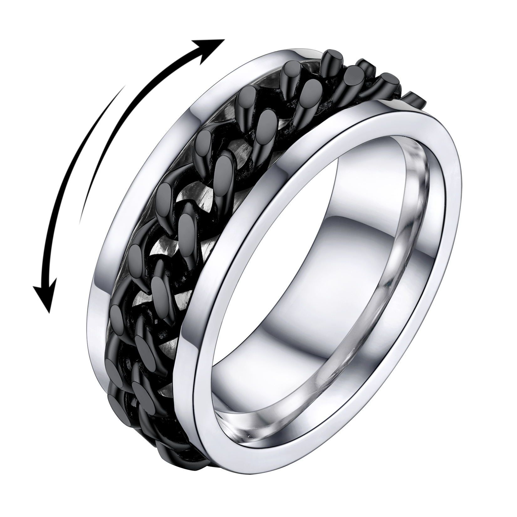 Rotating Stainless Steel Chain Link Ring - Dad Gift