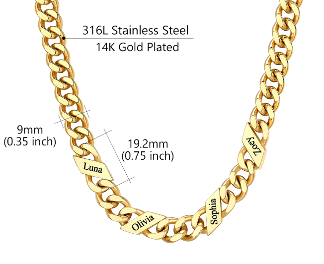 1-6 Names Stainless Steel Engraved Cuban Chain Necklace for Women