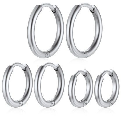 3 Pairs Nickel Free Huggie Hoop Earrings for Men