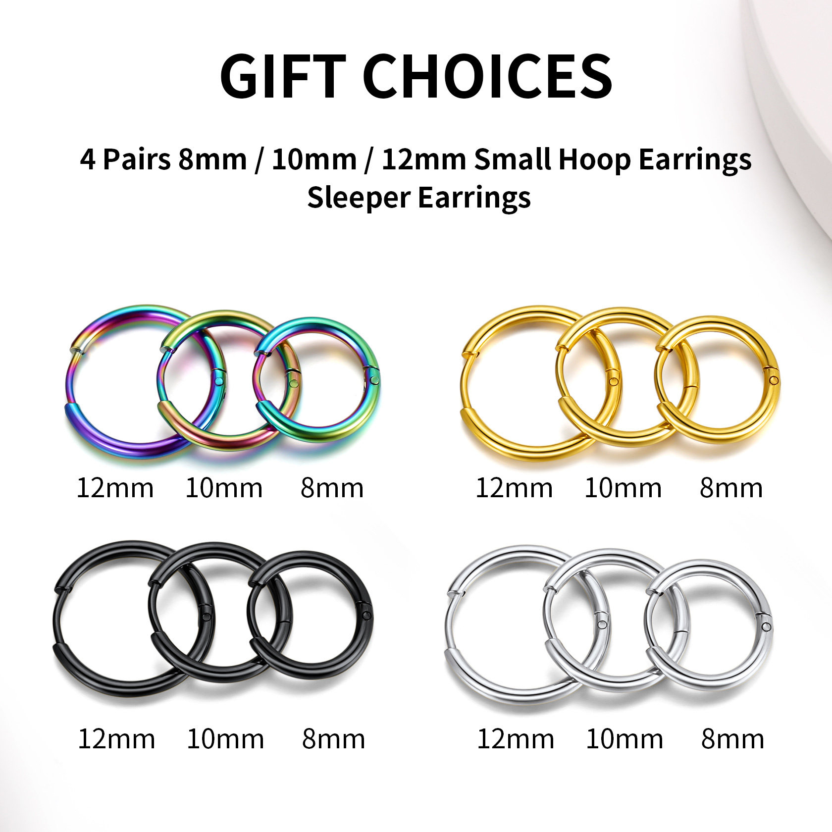 3 Pairs Nickel Free Huggie Hoop Earrings for Men