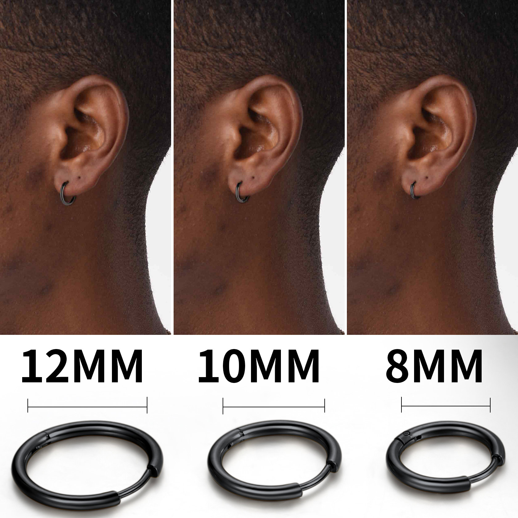 3 Pairs Nickel Free Huggie Hoop Earrings for Men