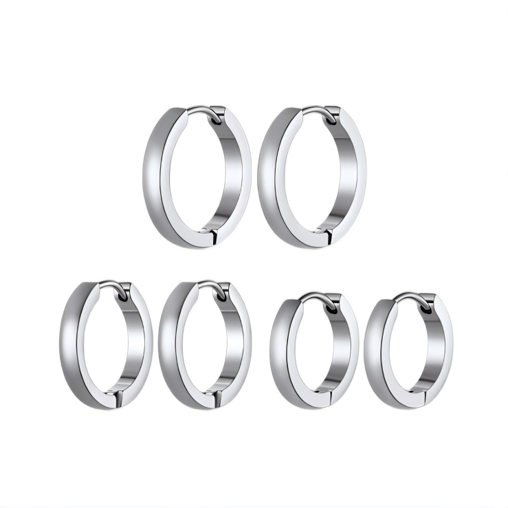 3 Pairs Flat Square Hoop Earrings For Men Women