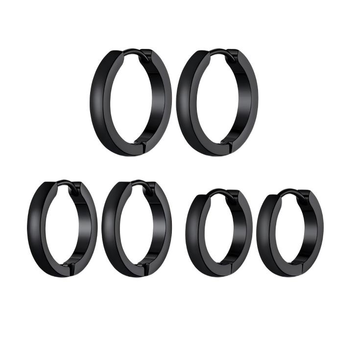 3 Pairs Flat Square Hoop Earrings For Men Women