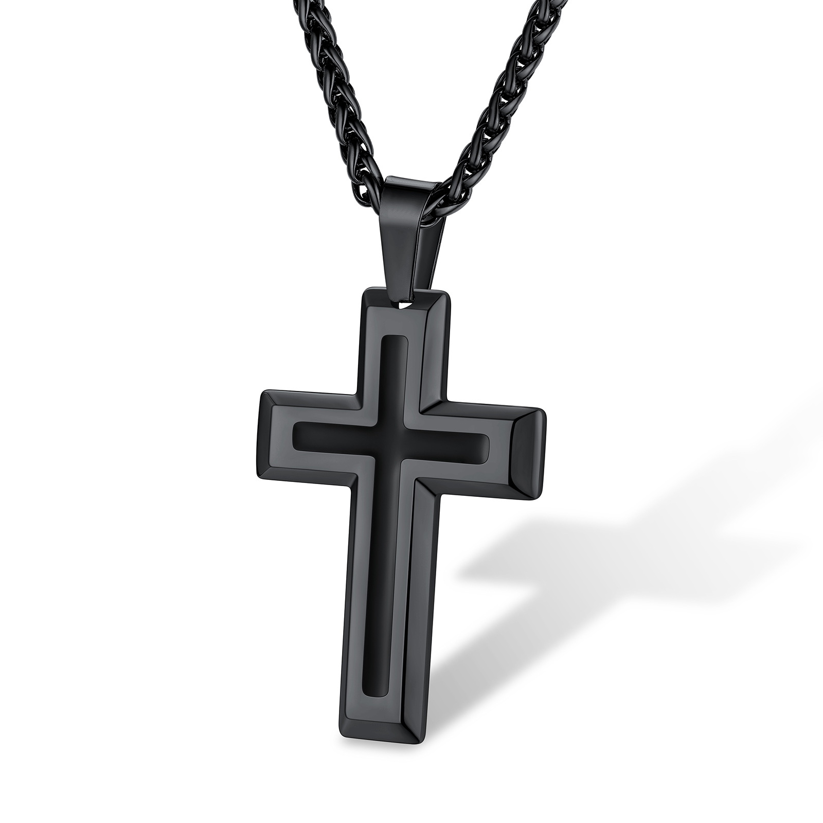 3D Enamel Cross Pendant Necklace With Rope Chain For Men Black - main image