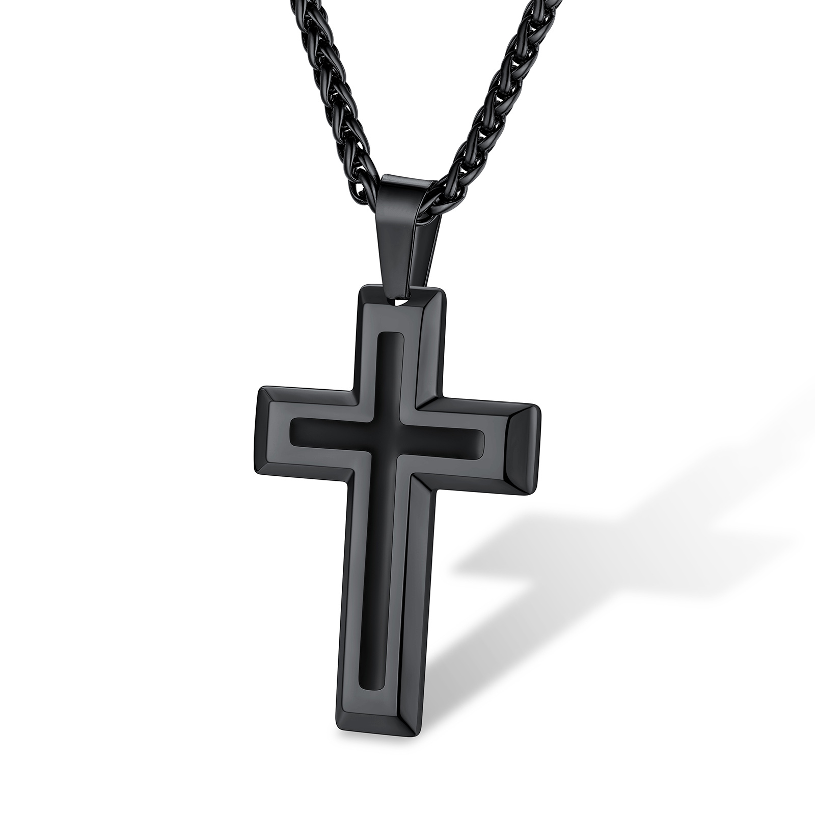 3D Enamel Cross Pendant Necklace With Rope Chain For Men Black - main image