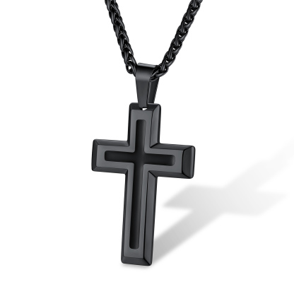 3D Enamel Cross Pendant Necklace With Rope Chain For Men Black - main image