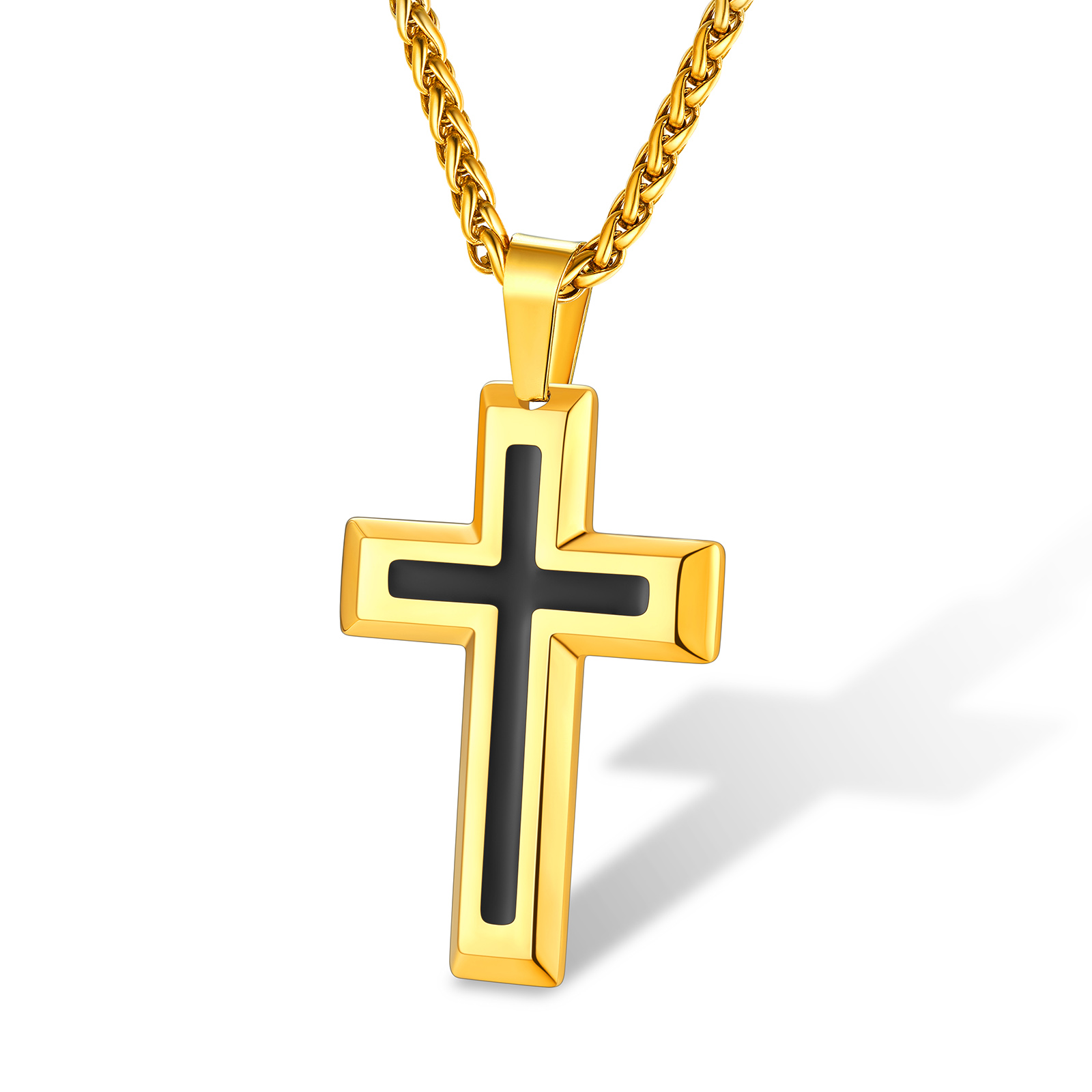 3D Enamel Cross Pendant Necklace With Rope Chain For Men Gold - main image