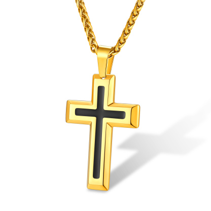 3D Enamel Cross Pendant Necklace With Rope Chain For Men Gold - main image