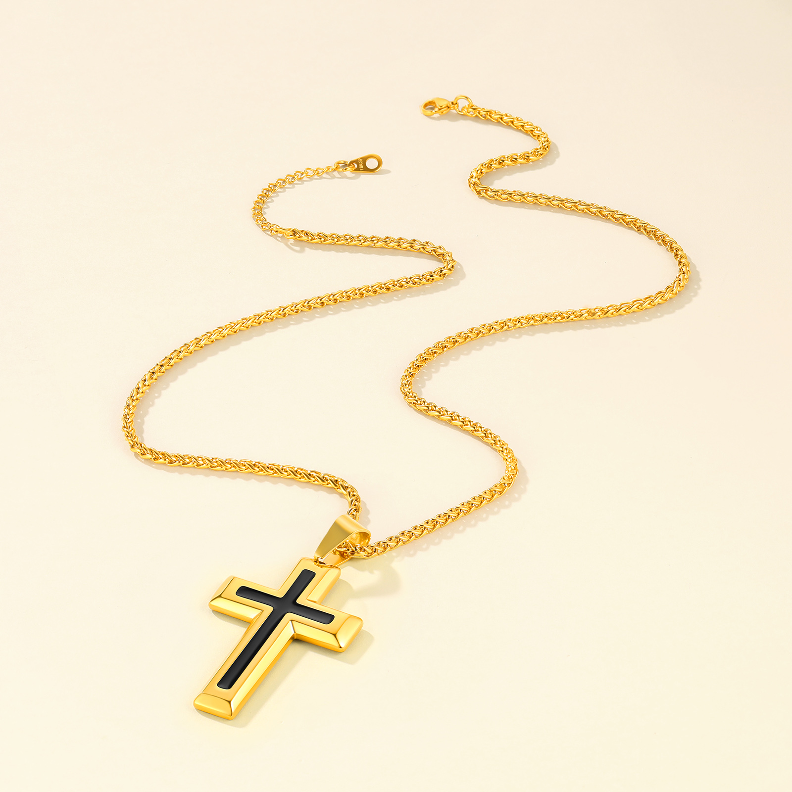 3D Enamel Cross Pendant Necklace With Rope Chain For Men Gold - product detail(1)