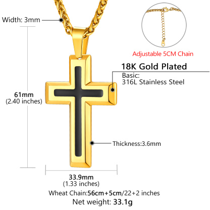 3D Enamel Cross Pendant Necklace With Rope Chain For Men