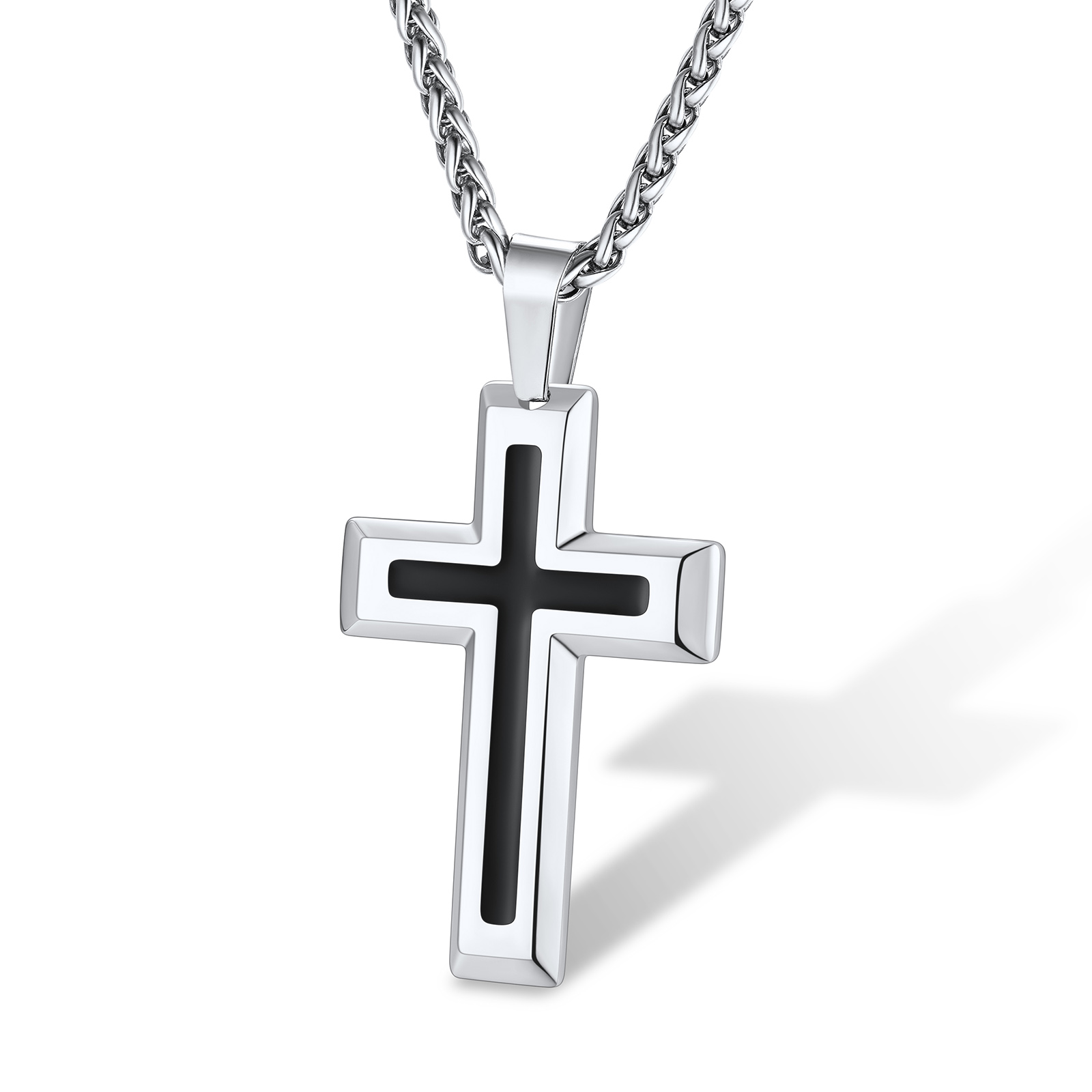 3D Enamel Cross Pendant Necklace With Rope Chain For Men Silver - main image