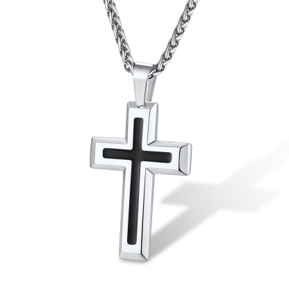 3D Enamel Cross Pendant Necklace With Rope Chain For Men Silver - main image