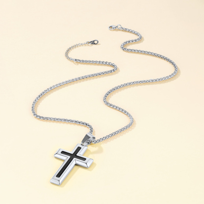3D Enamel Cross Pendant Necklace With Rope Chain For Men Silver - product detail