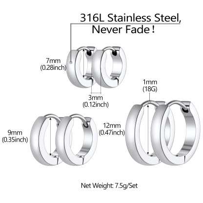 3Pcs Classic Huggie Hoop Earrings Set  for Men Women