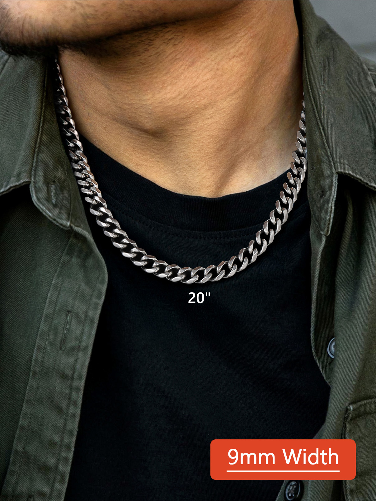 Steel / 9mm / 30 inch Hip Hop Cuban Chain Necklace for Men 6/9/12mm Width