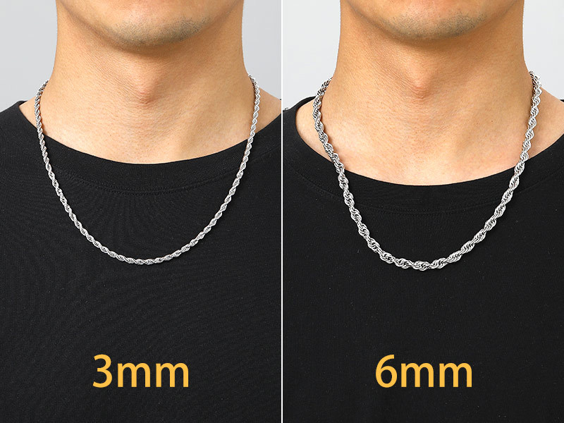 3/6mm Stainless Steel Twisted Rope Chain Necklace for Men Women