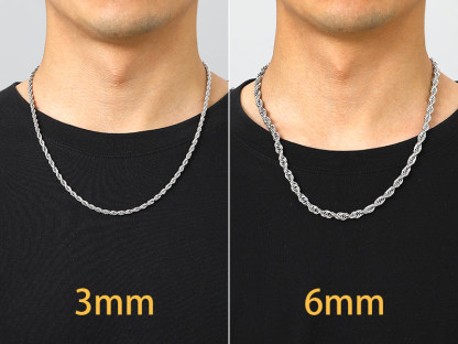 3/6mm Stainless Steel Twisted Rope Chain Necklace for Men Women