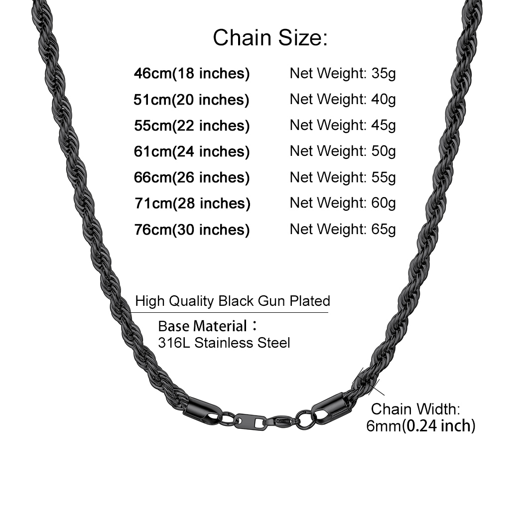 6mm Stainless Steel Twisted Rope Chain Necklace for Men Women